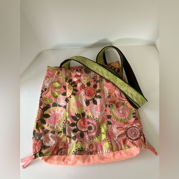 Women’s Handmade Upcycled Cotton Tote, Shoulder Bag, Pink/Green, Floral - Picture 5 of 8